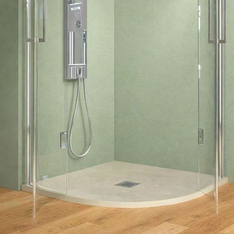 Piatto doccia curvo in mineral marmo effetto cemento varie colorazioni antiscivolo misure 80x80x2.5 r55 cm - tinta sabbia - confezione 1