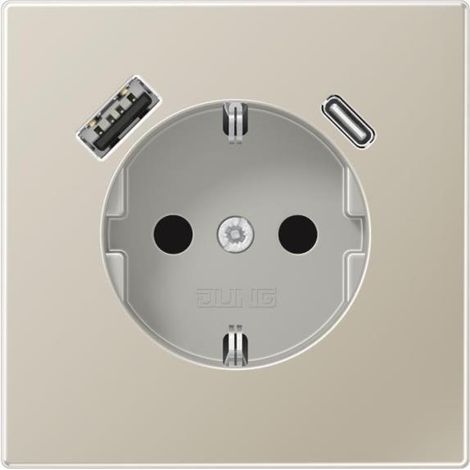 Jung Presa SCHUKO®, 16 A 250 V , con caricatore USB, 1 x tipo A + 1 x tipo C, SAFETY+, serie LS, acciaio inox ES 1520-15 CA