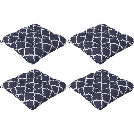 Outsunny Set of 4 Outdoor Seat Cushions Water Repellent Seat Pads with Ties Blue