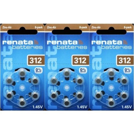 .3 Blister de 6 piles auditives RENATA ZA312 ZINC AIR MARRON.
.
.