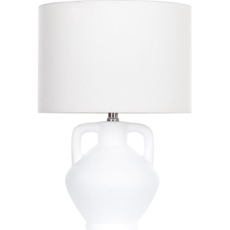 Lámpara de cerámica de mesa con pantalla de tambor de lino base minimalista blanca Labrada (1/5)