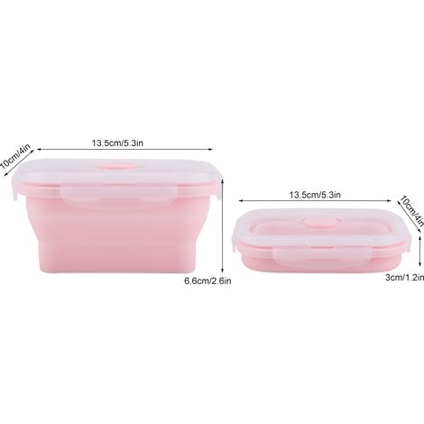 Faltbare Silikon-Lunchbox, mikrowellengeeignet, tragbar, rosa, 350 ml, Lebensmittelbehälter (1/5)