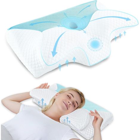 Kissen Nackenstützkissen HWS Memoryfoam Rücken 60 x 35 x 8 12cm Blau (1/5)