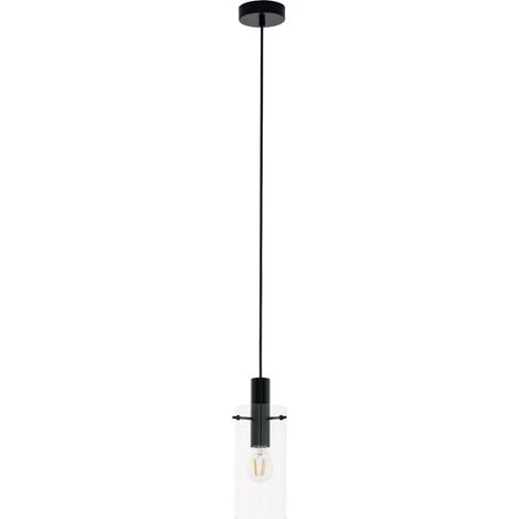 Lámpara colgante Eglo Montefino 60W Forma Cilíndrica Ø 11 cm. Salón y comedor. Estilo moderno, sofisticado y diseño. Acero y Vidrio. Color negro