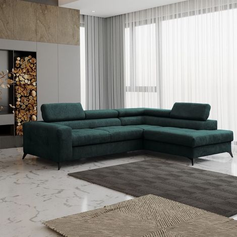 Ecksofa Schlafsofa AMADEO Stoff Anafi Grün Ottomane Rechts (1/2)