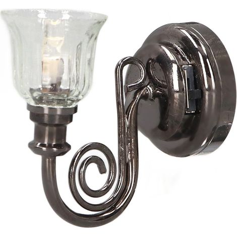 1:12 Lampada da parete Pollhouse a LED, luce calda, vintage, miniatura in metallo, applique da parete con batteria (1/5)
