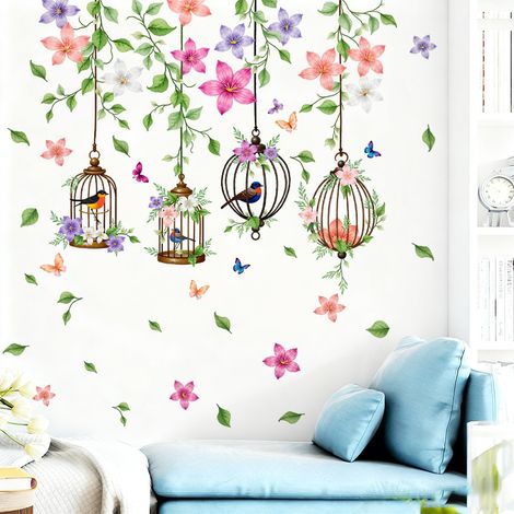 Stickers Muraux Fleurs et Oiseaux Autocollant Mural Plantes Vignes Papillon Deco Stickers Salle de Bain Salon Chambre Enfants Bébé Décoration (1/4)