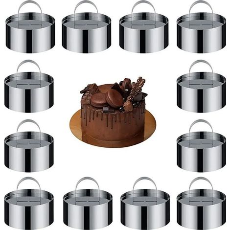 Lot de douze cercles à dessert en acier inoxydable pour mousse et gâteaux anneaux de pâtisserie pour entremets et tartelettes