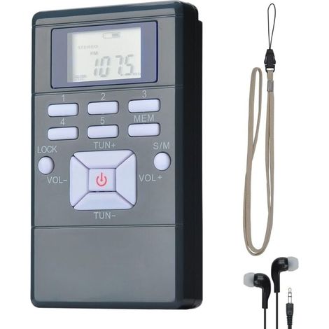 Radio stéréo FM portable avec écouteurs, mini radio à transistor FM à réglage numérique de poche, noir (1/4)