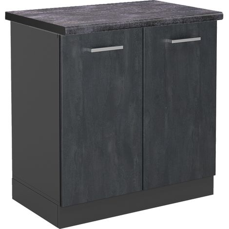 Spülenunterschrank R-Line, Schwarz Beton, 80 cm AP Anthrazit, Vicco