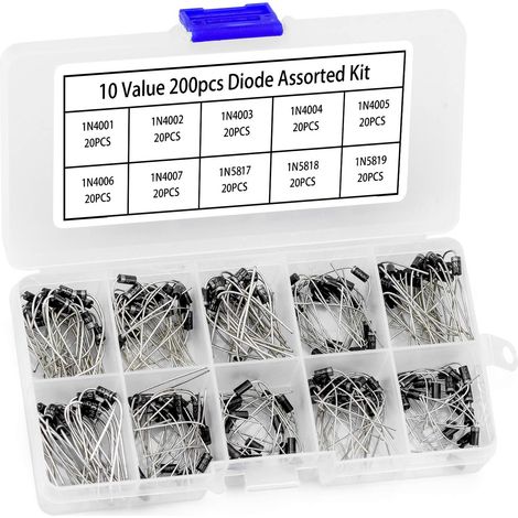 Diode Redresseur - Kit Assortiment 200 Pièces - 10 Références (1N4001 à 1N4007 + 1N5817 à 1N5819) - Électronique DIY (1/5)