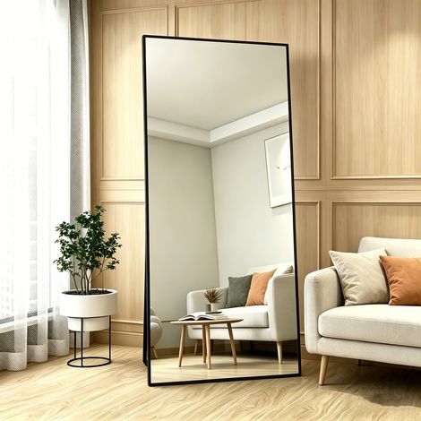 Miroir sur pied 180 x 80 cm, Cadre en Aluminium, Corps Entier, Miroir Verre trempé – Pour chambre, salon, salle de bain