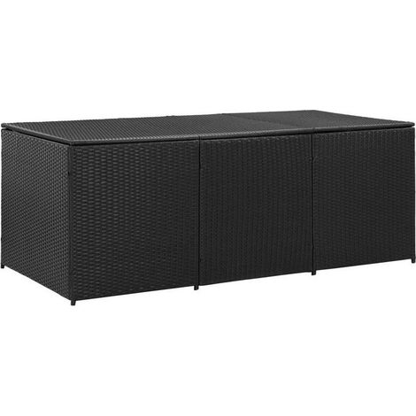Coffre de rangement jardin résine tressée noire Zamen 180cm (1/3)