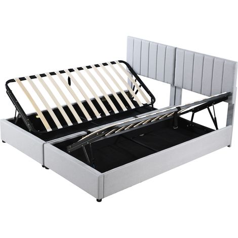 Cama tapizada 180x200 cm con almacenamiento hidráulico gris MODENUIT (1/5)