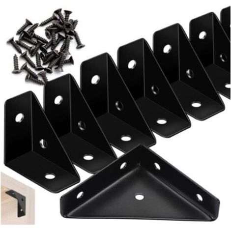 Équerre Noire 20 pièces, Equerre Metal de Fixation à 90 ° pour Meubles de Chevet de Bureau, avec Vis 40 Pcs, Tournevis (1/5)