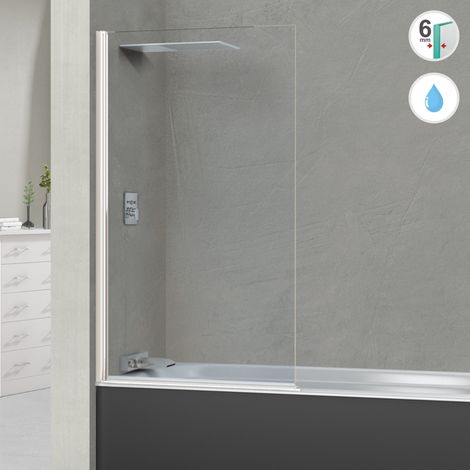 Pare Baignoire fixe + pivotant droit en verre Trempé transparent ép 6mm anti calcaire, L85H147 cm - profilé blanc- Alsace Sport SUPERBAN (1/4)