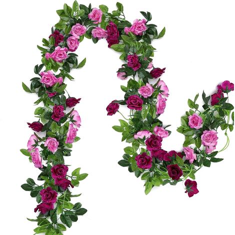 2 couronnes de fleurs artificielles, plante grimpante rose de 4,8 mètres avec fleurs en soie suspendues, adaptées aux arches de mariage, aux fêtes, à la décoration murale intérieure et de jardin (mage (1/5)