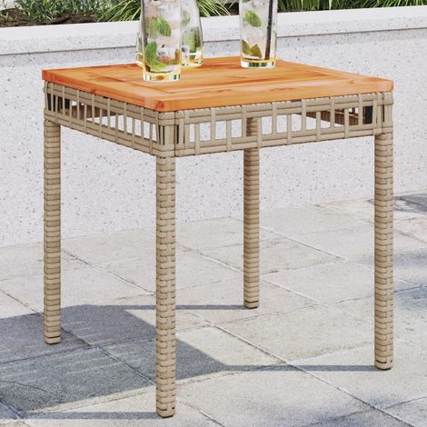 Gartentisch Beige 38x38x42 cm Poly Rattan Akazienholz (1/5)