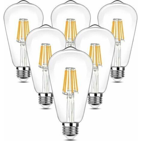 LaBlanc -6 Pièces Vintage LED Ampoule Edison, 90-265V 6W (Incandescent équivalent 60W) Ampoule E27, 600LM 2700K LED Blanc Chaud, ST64 Rétro Antique Style Lampe de Décoration, Pour le Restaurant Barre (1/4)