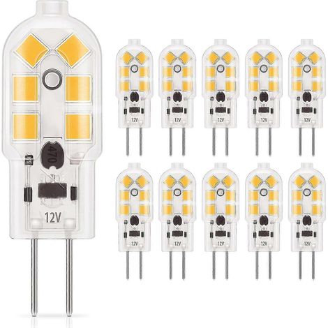 Ampoule LED G4 2 W, blanc chaud 3000 K, 12 V AC/DC, équivalent à une ampoule halogène de 20 W, 180 lm, non dimmable, idéale pour les hottes et les lustres, lot de 10. (1/5)