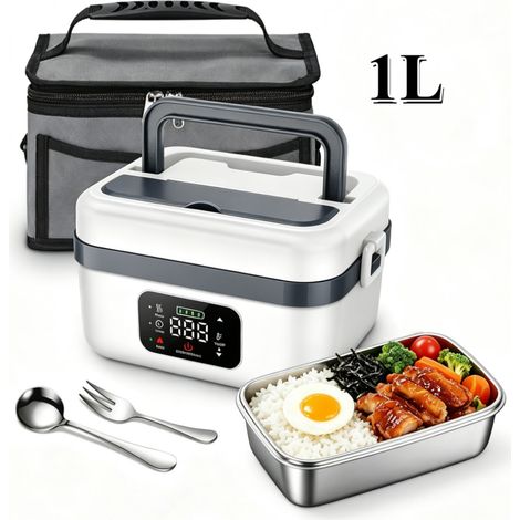 Boîte à lunch électrique sans fil, Lunch Box Chauffante, acier inoxydable amovible, Facile nettoyer, pour Voiture Bureau etc, Blanc (1/5)