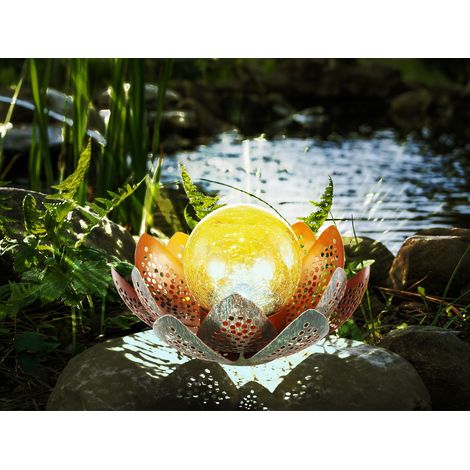 LED Deko Solarleuchte Seerose mit Crackleglas Kugel, Grün-Gold, Ø22cm (1/5)