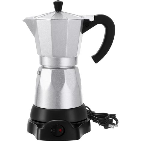 Macchina per caffè moka italiana elettrica da 6 tazze e 300 ml - Macchina per espresso portatile in alluminio con base rimovibile - Colore alluminio (1/4)
