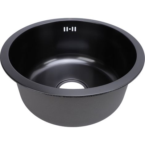 Évier de cuisine en acier inoxydable 304, rond, simple, barre pour légumes et fruits, lavage de la vaisselle, 42cm, Nano noir