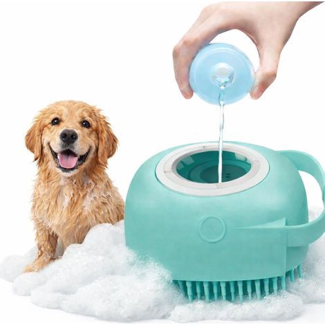 Brosse de Bain en Silicone Souple pour Chien - Réservoir Distributeur de Shampoing Intégré - Massage et Toilettage Doux(BLEUE) (1/5)