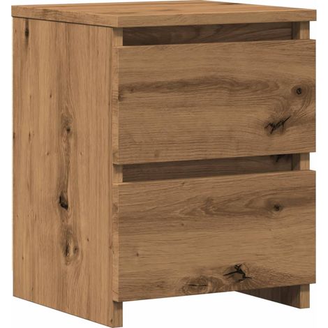Mesita de noche con dos cajones 30 x 30 x 40 cm madera contrachapada color roble DEC033530