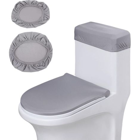 Housse de Siège Toilette, Polyester Ensemble de Housses pour WC, Élastique Housse pour Abattant de Toilette, Cache-Poussière Réservoir WC, pour Abattant Toilette et Couvercle Réservoir (1/5)