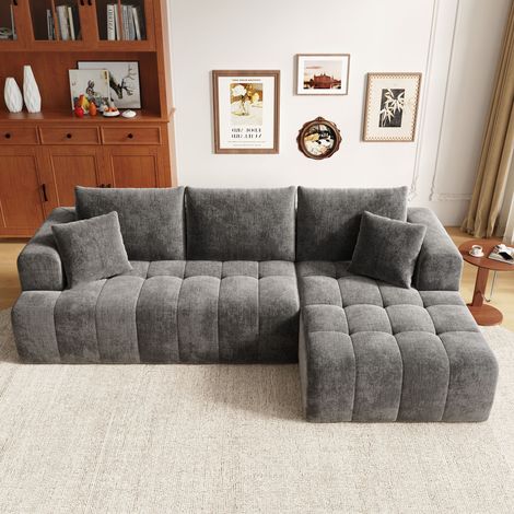 Canapé d'angle 3 places en tissu chenille, canapé 3 places modulaire sans cadre, canapé 3 places tissu gris, 244,5 x 136 x 79 cm, modules configurables, sans montage, pour salon et appartement