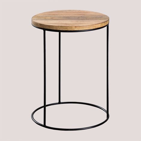 Sklum – Table d'appoint ronde en manguier Ø30 cm – Structure en fer soudée à la main – Style industriel – Fabrication artisanale unique (1/5)