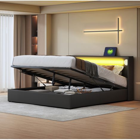 lit adulte rangement 160x200 cuir PU Bluetooth LED OKMYHOME (1/5)