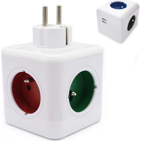 Multiprise FISHTEC style Cube - 4 prises couleurs - USB (1/5)