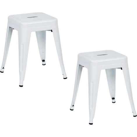 Pack 2 Taburetes Bajos Industriales Apilables de Acero 38x38x46cm Thinia Home