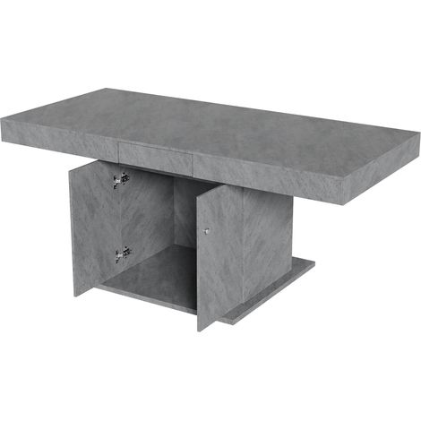 Table à manger extensible 140/180x80x76 cm avec rangement, plateau rectangulaire effet béton, Modenuit (1/5)