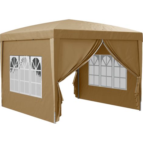 Gazebo da Esterno 3x3 m Pieghevole con 4 Pannelli Laterali in Acciaio e Tessuto Oxford Cachi (1/5)