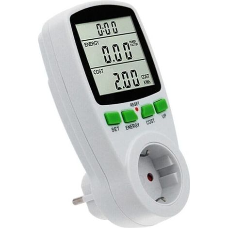 Presa di corrente con contatore di energia, display digitale LCD, monitoraggio del consumo energetico, impostazione del costo in kWh, amperaggio, tensione, potenza massima 3680 W, bianca