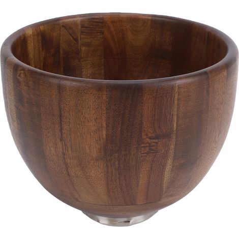 Saladier en bois massif avec base en acier inoxydable, idéal pour la cuisine et le salon. (1/5)