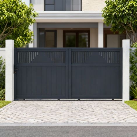 Portail coulissant aluminium 340x158 cm anthracite motorisable (1/5)