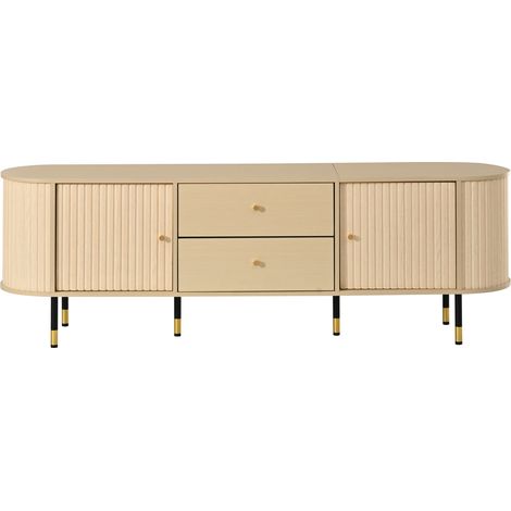 Mueble TV bajo ovalado 180x40x58 cm en acabado madera natural con 2 cajones y 2 puertas HOMVRA (1/5)