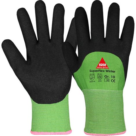 10 Paar Hase® Superflex winter Winterhandschuhe grün/schwarz 9