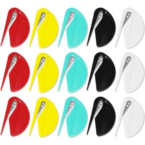 15 Piece Letter Opener & Parcel Opener Mini - Couteau à efficace avec des bords tranchants pour enveloppes, colis et papier découpé en 5 couleurs (noir, blanc, rouge, jaune et vert)