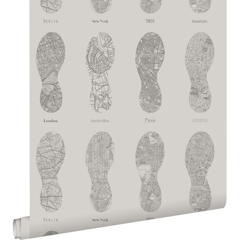 papier peint cartes de villes en empreintes de chaussures de running cervine - ESTAhome (1/5)