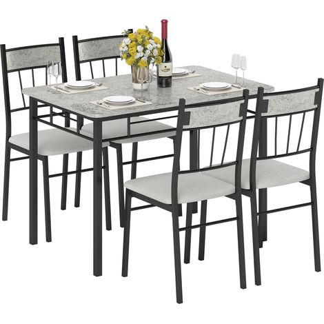 Five-Piece Modern Grey and Black Marble Dining Table Set for Elegant Home Decor