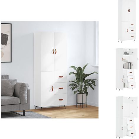 Sideboards - Living Highboard Weiß 69,5x34x180 cm Holzwerkstoff (1/5)
