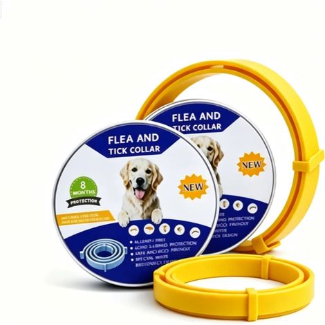 Floh- und Parasitenhalsband für Hunde – Wasserdicht – 8 Monate Schutz – Mit natürlichen ätherischen Ölen – Verstellbar und sicher, 2-teilig, gelb (1/5)