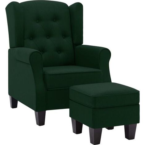 Fauteuil avec repose-pieds, tissu vert foncé (1/5)