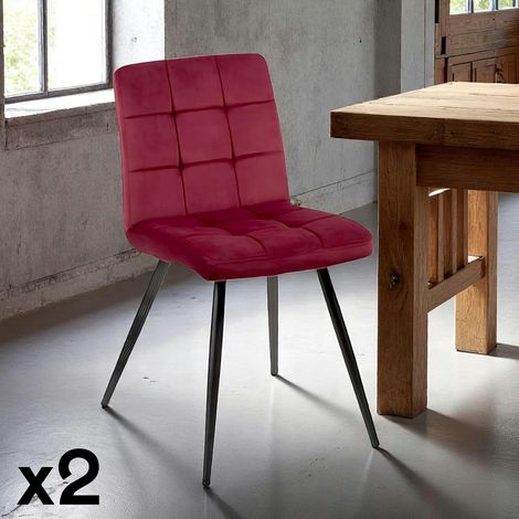 Chaise en velours capitonné rouge bordeaux MALMOE (lot de 2) (1/5)